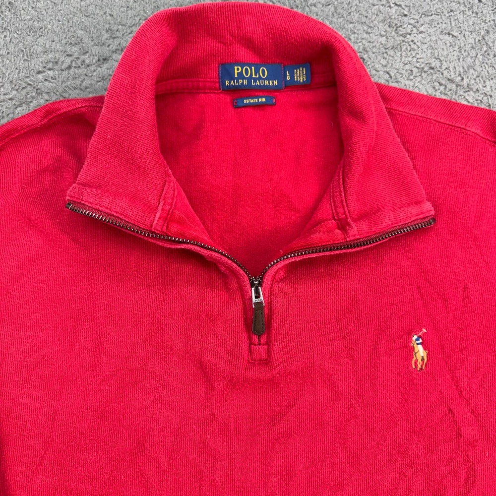 Polo Ralph Lauren Pullover Mens LG Red Estate Rib Quarter Zip Sweater